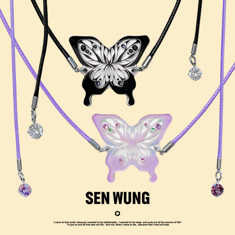 SEN WUNG【晓梦蝴蝶】透明镂空仙女紫蝴蝶吊坠个性黑色蝴蝶Choker