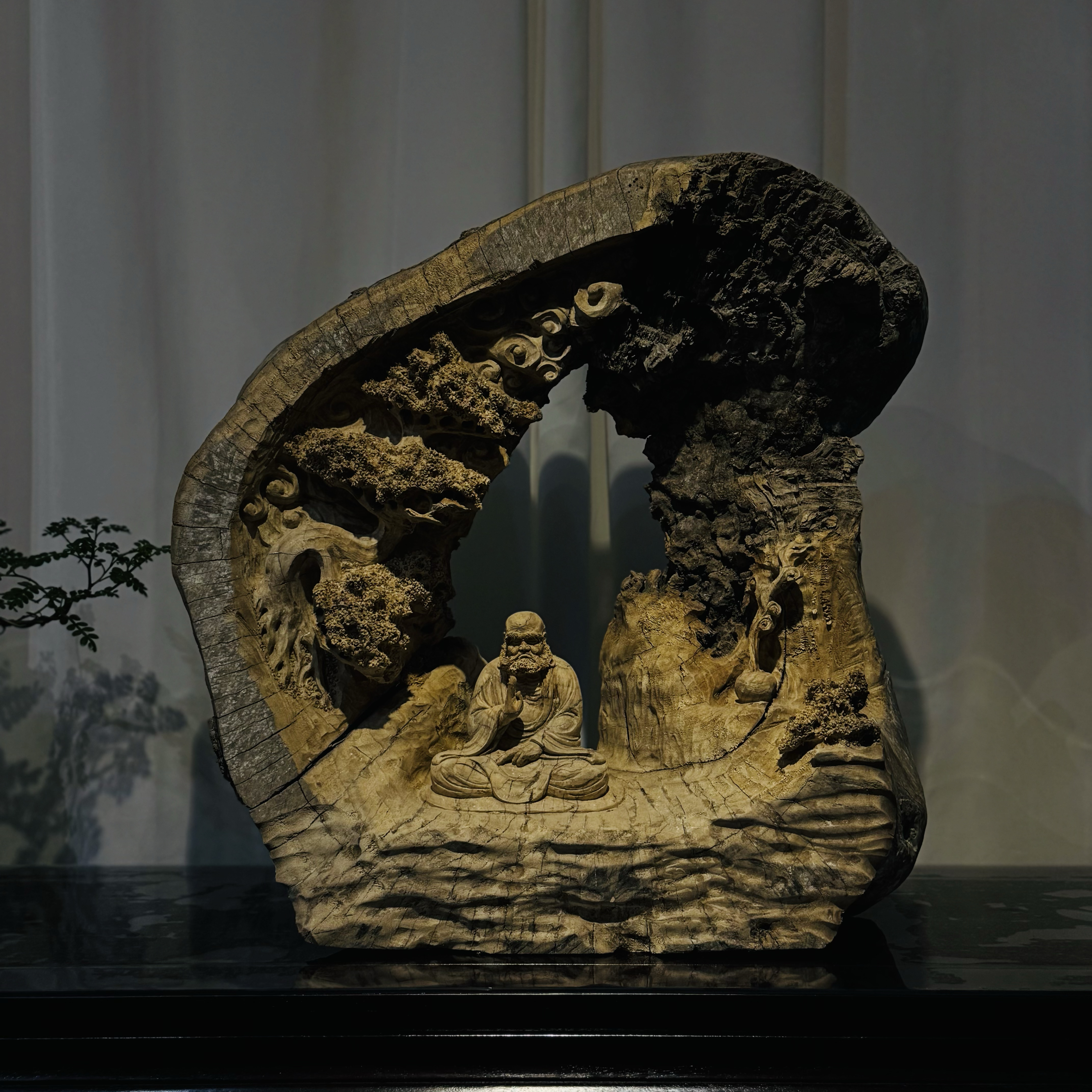香樟木风化老料手作达摩禅意家居装饰木雕摆件50×20×50