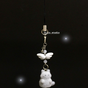 韩系ins风小众设计可爱毛绒小灰猫翅膀星手机挂件钥匙扣包包挂饰