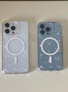 韩国ins小众蓝色星星简约少女感无线磁吸壳手机壳适用iphone17/15promax/16新款15pro手机壳苹果14promax/13