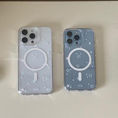 ins风蓝色星星磁吸苹果保护套
