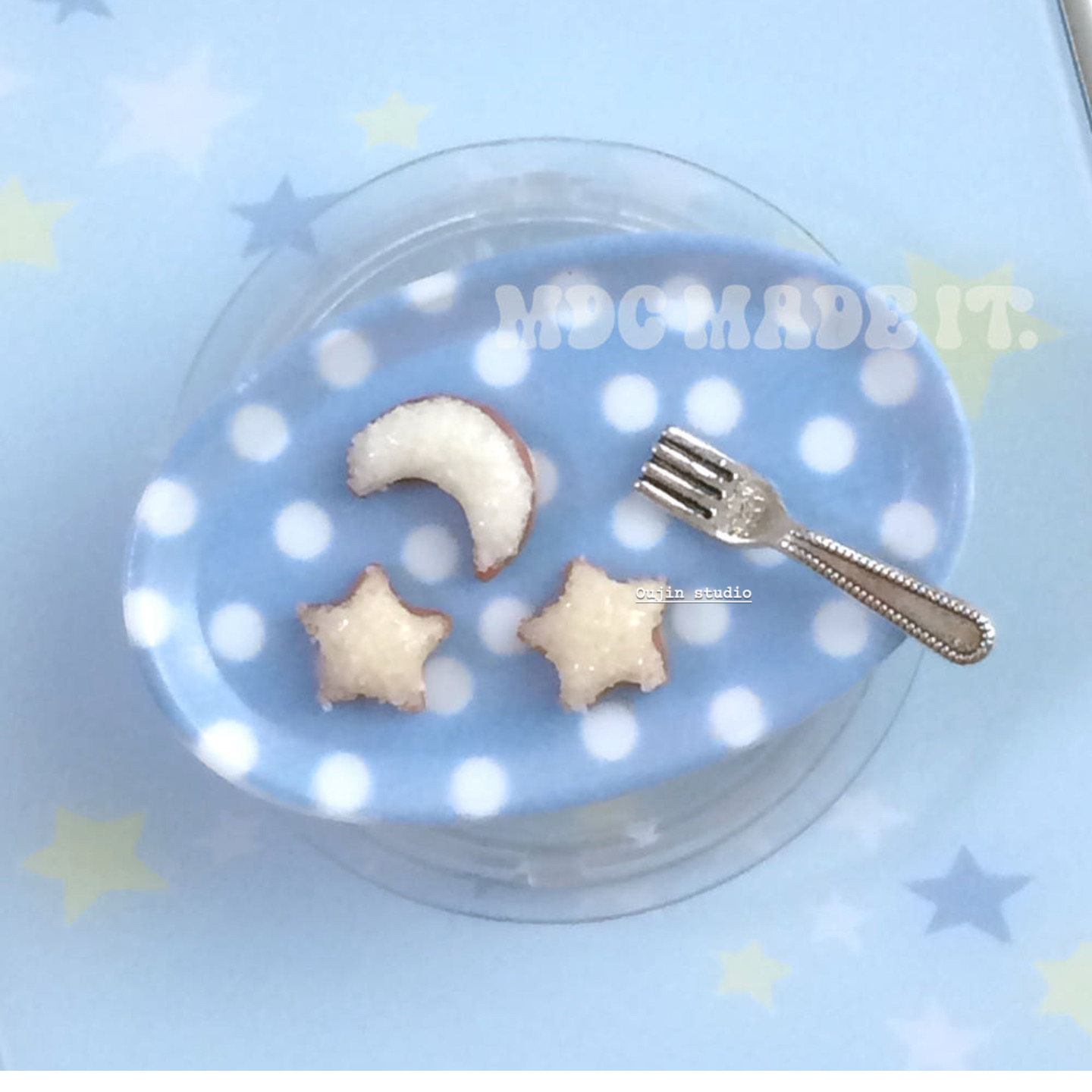 韩系ins同款设计可爱星星月亮造型手机支架蓝色波点盘子懒人支架