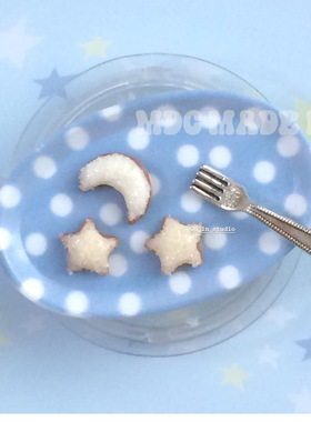 韩系ins同款设计可爱星星月亮造型手机支架蓝色波点盘子懒人支架