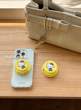 韩系可爱少女感黄色kt猫咪磁性支架苹果粉泼墨适用iphone16promax/15pro/14/13/12软壳手机保护套