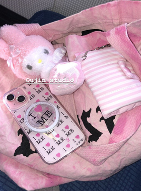 韩系ins风少女心粉色爱心字母我爱ME磁吸旋转支架iphone16promax/15pro/14/13手机壳亚克力磁吸硬壳