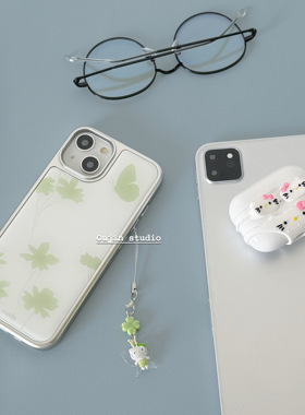 ins风简约高级感绿色小清新蝴蝶绿叶少女心手机壳iphone16promax/15pro/14/13银边滴胶苹果保护套防摔保护套