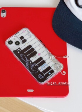 苹果韩系ins简约高级感创意五线谱音乐符号法式琴键适用17promax/16/14pro/13韩版高透亚克力手机保护套防摔