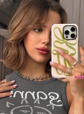 韩系ins复古风二合一菲林肉粉色绿色丝带蝴蝶结甜美少女可爱适用苹果17/16/15pro/14promax/13手机保护套