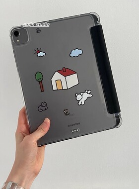 韩国ins可爱卡通趣味插画狗子太阳屋适用2024iPad保护壳10.2保护套air5/11英寸华为平板防摔软壳带笔槽支架