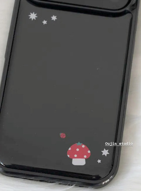 苹果手机壳黑色蘑菇星星图案可爱卡通保护套