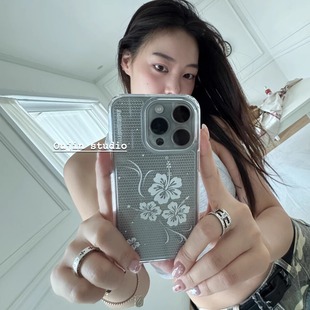 韩系ins风小众温柔气质甜美博主同款扶桑花手机壳iphone17/16promax/15pro/14/13透明亚克力硬壳苹果手机壳