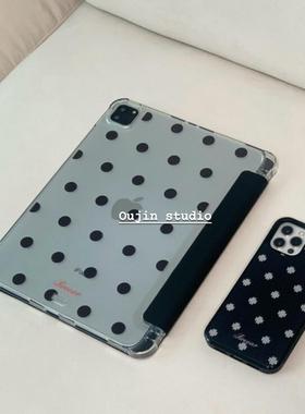韩系ins小众设计个性简约黑色波点适用ipad11代10.9寸/11寸air4/5/6平板保护套苹果10.2寸带笔槽支架防摔壳套