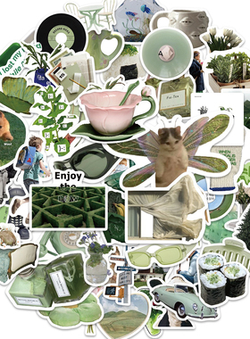 ins绿色Y2K风格DIY手机壳手帐贴纸背卡咕卡防水卡通贴画自粘批发