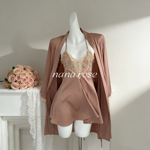 「鎏金夜宴」私房甜美性感睡衣露背刺绣蕾丝吊带睡裙女开衫家居服