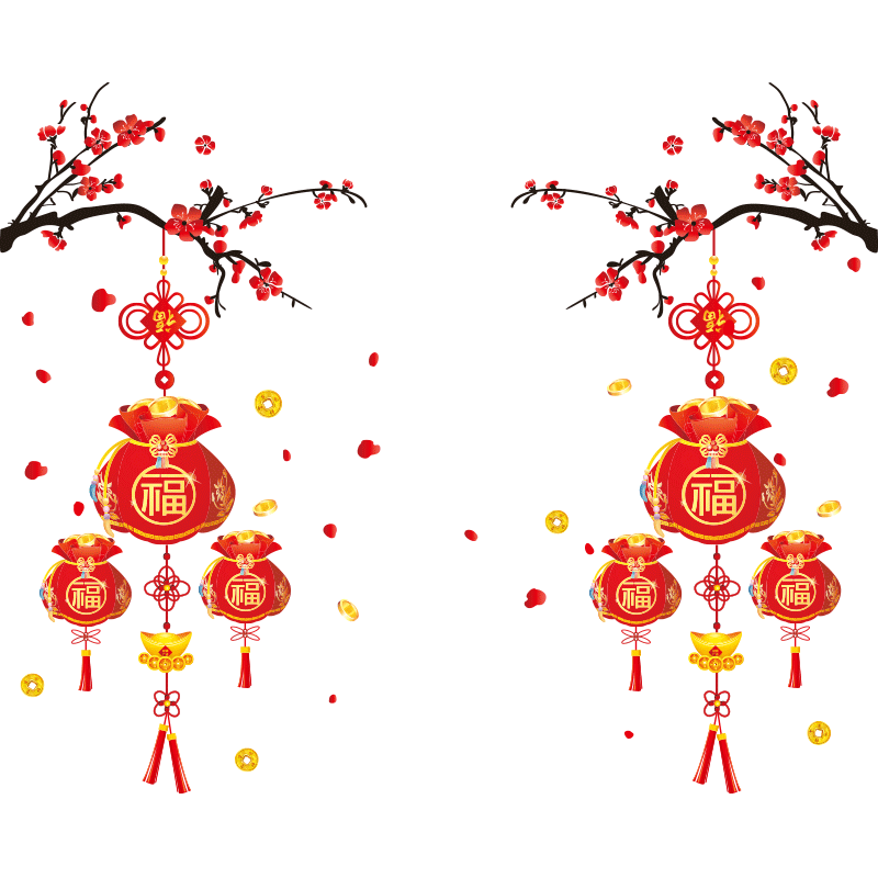 2026新年春节装饰厨房玻璃门贴纸静电贴防撞窗贴过年新春布置窗花