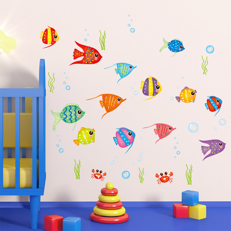 卡通儿童房墙贴纸贴画动物海底世界浴室卫生间玻璃防水贴画热带鱼