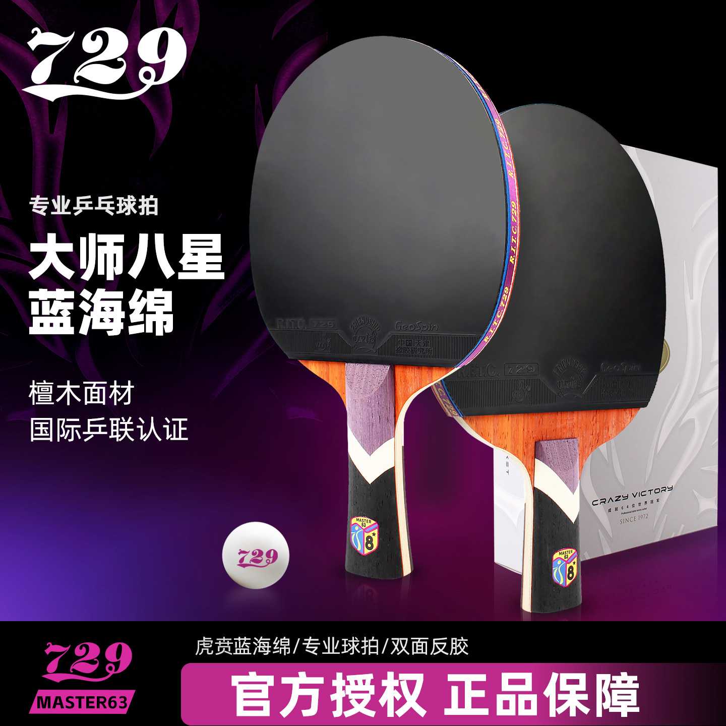 友谊729乒乓球拍蓝海绵套装