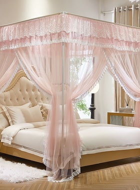 宫廷卧室蚊帐家用夏季落地新款高级三开门帘加厚结婚蚊帐婚房纹帐