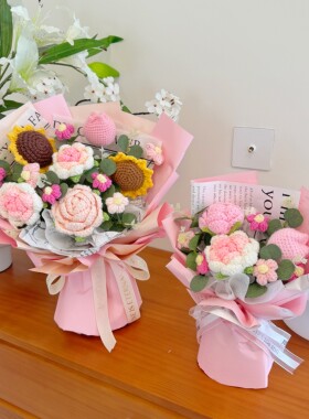 母亲节编织毛线花教师节玫瑰花束郁金香闺蜜女神节送妈妈生日礼物