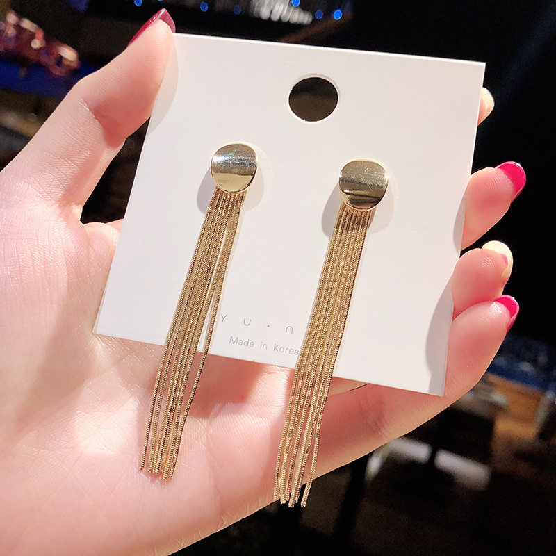 925银针欧美风长款超仙流苏耳环