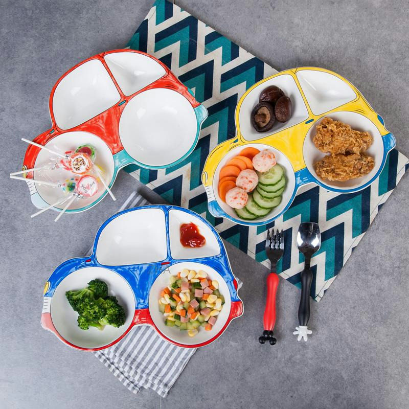 家用小汽车分格盘陶瓷盘儿童餐具创意日式宝宝吃饭卡通分隔盘分餐