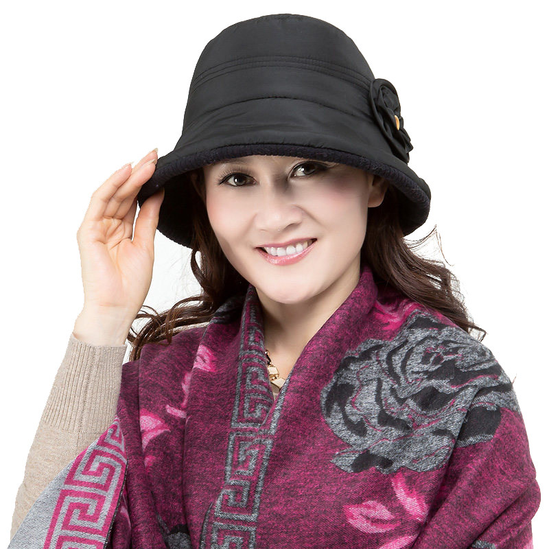 中老年冬季保暖帽子女士防风盆帽时尚舒适羽绒棉渔夫帽冬帽妈妈帽