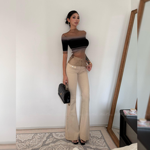 百搭显腿直中高腰弹力微喇裤 HELEN 辣妹牛仔裤 美式 不费力神裤