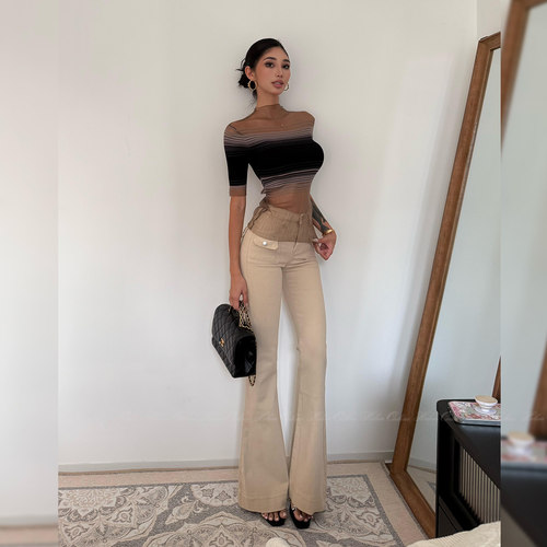 复古辣妹百搭显瘦直腿微喇牛仔裤