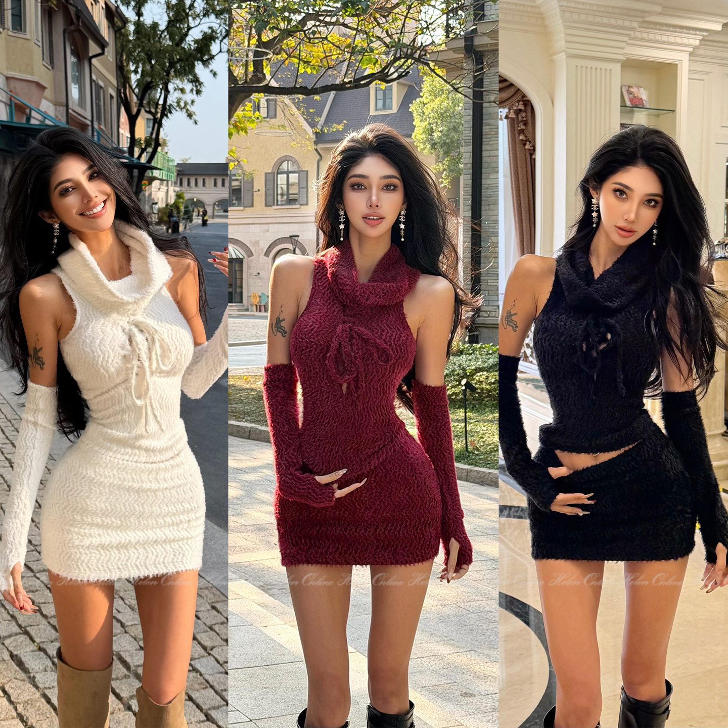 HELEN"云感贴肤"冬日氛围辣妹毛绒套装堆堆领无袖针织衫袖套短裙,女装/女士精品,时尚套装,淘宝优惠券,粉丝福利购,淘宝优惠卷