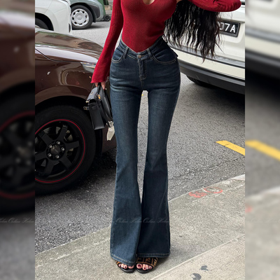 复古蓝微喇显瘦微喇丰胯牛仔裤女