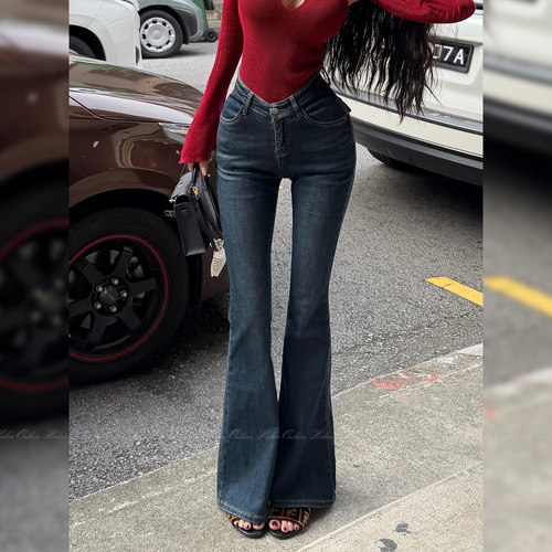 复古蓝微喇显瘦微喇丰胯牛仔裤女