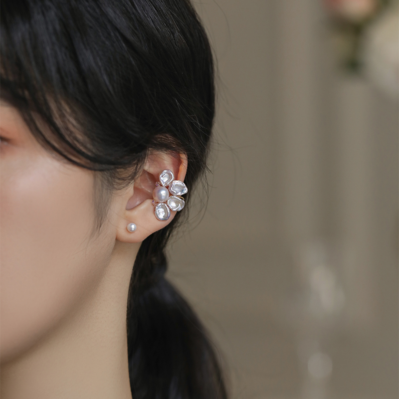 原创法式925纯银不痛巴洛克珍珠