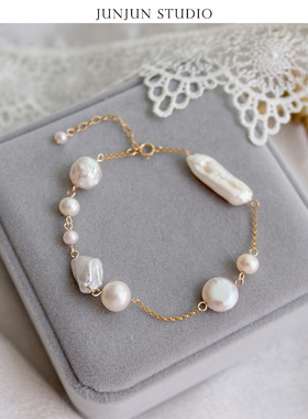 junjun独家自制白色14k注金手链