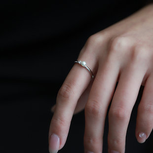 JUNJUN叠戴套装淡水馒头珍珠戒指通体925纯银简约百搭高级指环