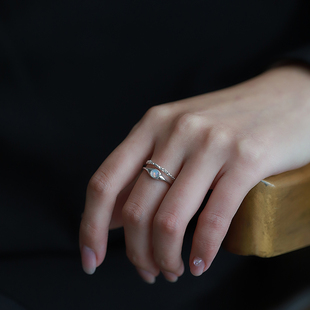 JUNJUN叠戴组合套装仿真欧泊肌理感戒指通体925纯银指环开口百搭