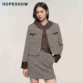 日常价 红袖 秋新款 女装 香风单排扣撞色圆领外套