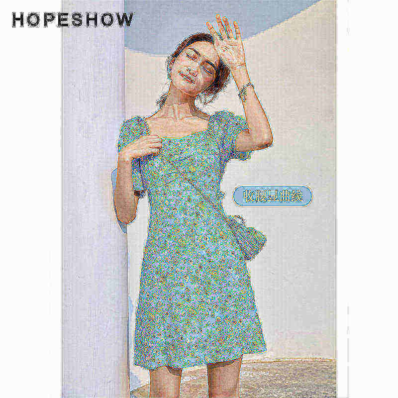 【日常价】红袖泡泡袖方领印花裙,女装/女士精品,连衣裙,淘宝优惠券,粉丝福利购,淘宝优惠卷