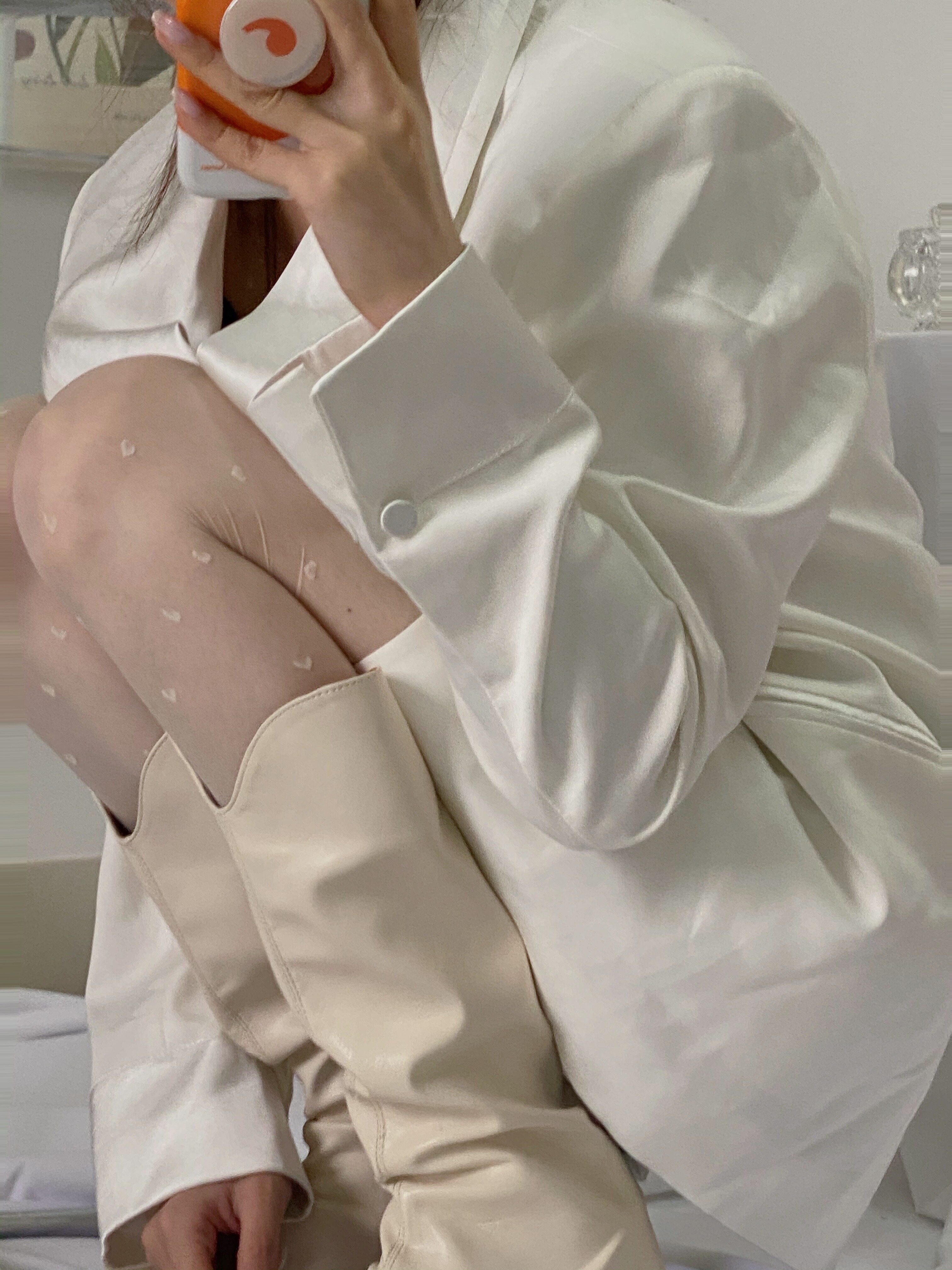 敲仙温柔风复古爱心波点白色丝袜