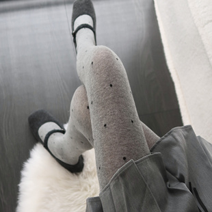 陆甜茶秋冬波点格雷系灰色气质连裤 袜微压显瘦外穿打底袜秋冬女