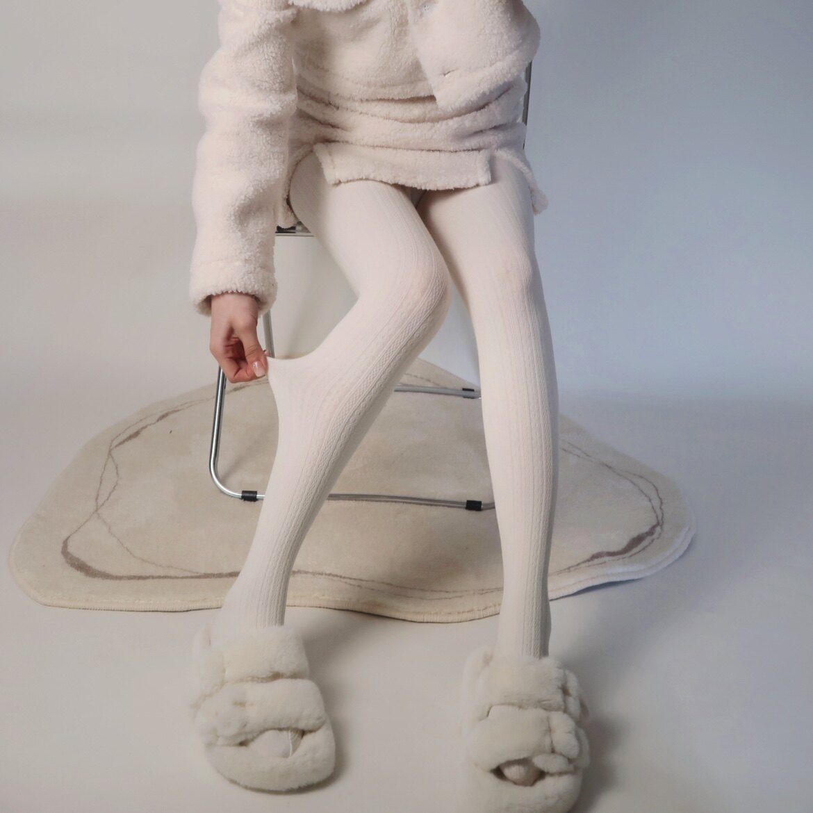 秋冬白色加绒加厚保暖连裤袜打底袜大姐姐同款燕麦色裤袜麻花纹女