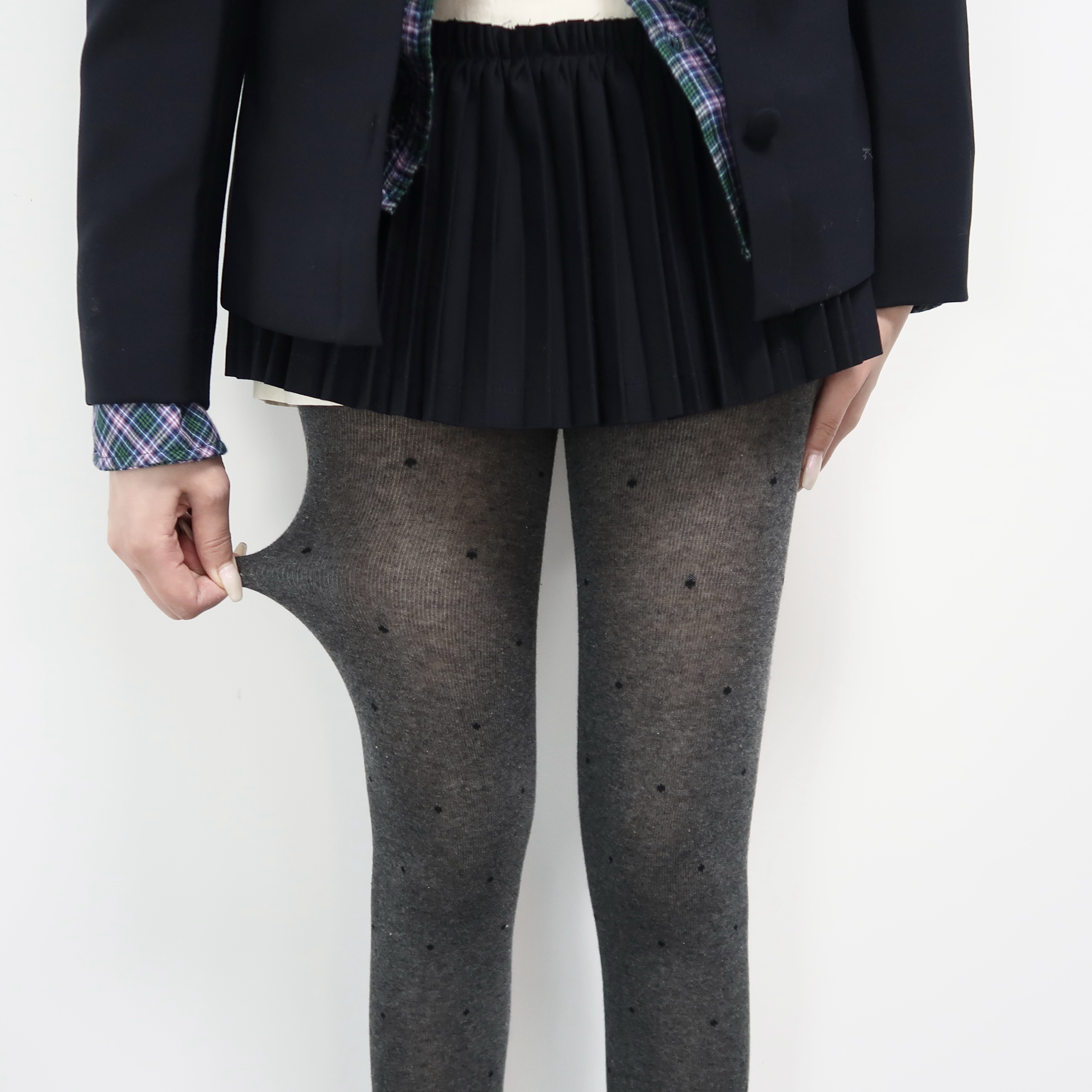 秋冬季烟灰色波点提花JK连裤袜女加厚浅灰色打底裤甜美白色打底袜