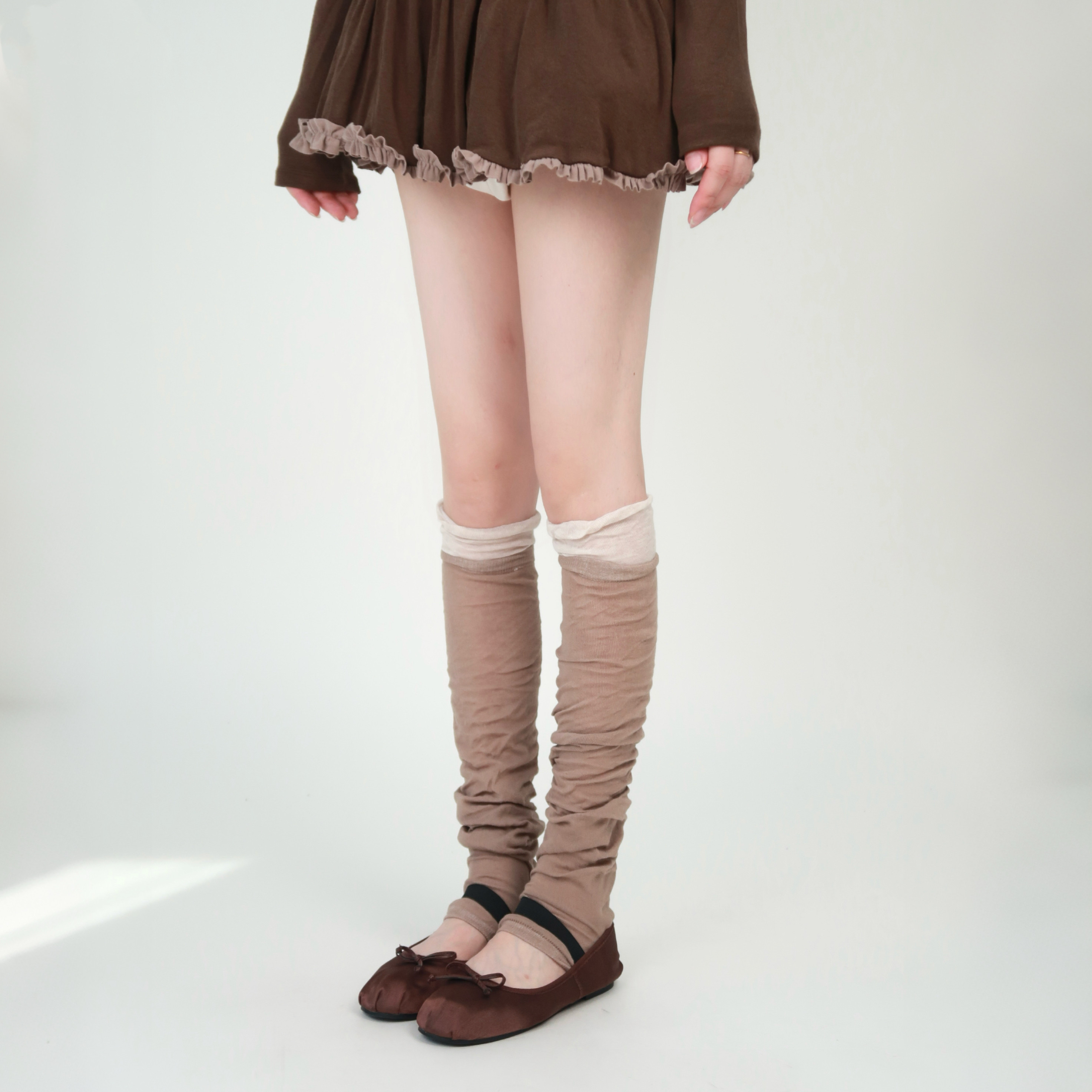 陆甜茶 韩系芭蕾风拼接薄款长筒袜子百搭袜套女显瘦堆堆袜外穿潮