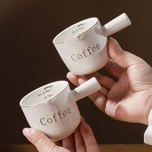 意式浓缩咖啡杯迷你小奶盅带刻度陶瓷量杯把手萃取杯盎司杯高颜值