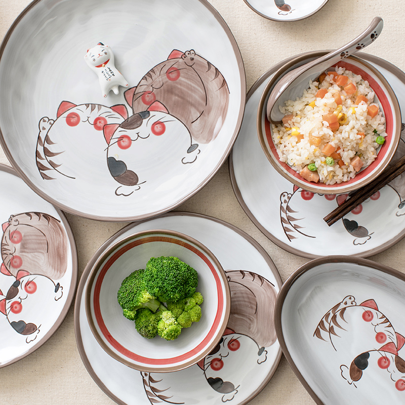 米饭碗日式和风可爱猫咪粗陶