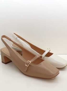 哈森HM247001包头凉鞋女夏季2024新款方头粗跟玛丽珍后空中跟单鞋