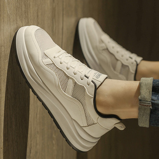 男鞋2026新款春季网面透气百搭休闲运动板鞋厚底增高高级感小白鞋