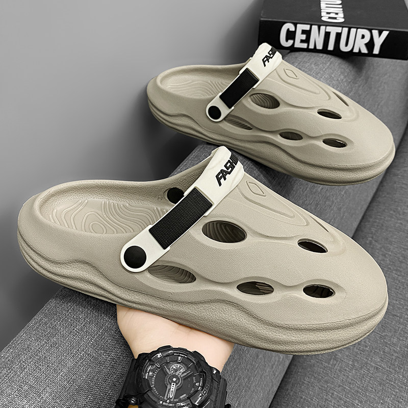 洞洞鞋男款2025新款夏季外穿防滑踩屎感沙滩鞋运动拖鞋包头凉拖鞋
