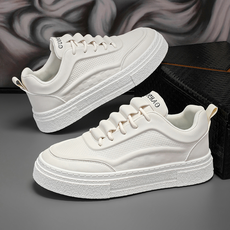 男鞋秋季2025新款潮流厚底休闲板鞋男士冬季皮面工作百搭小白潮鞋