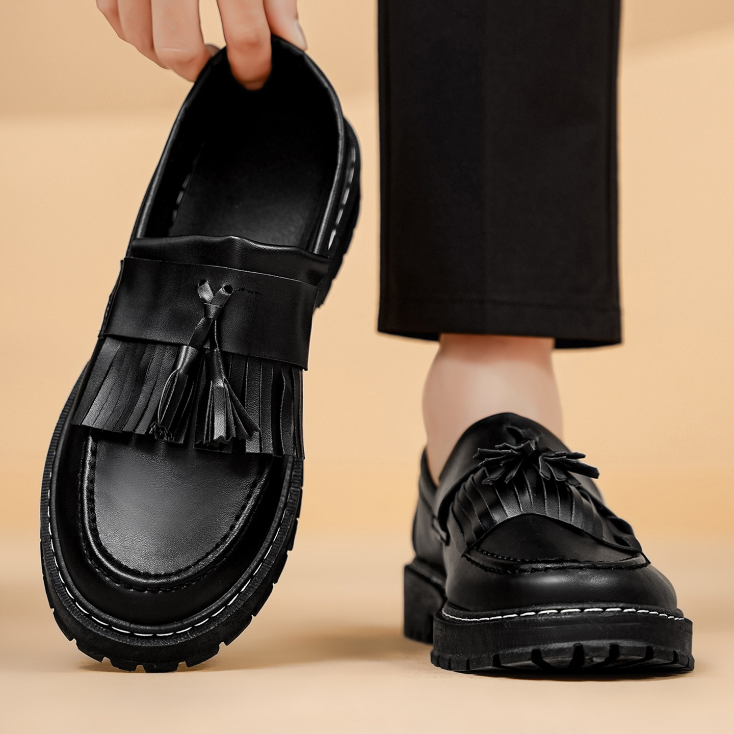 皮鞋男2026新款春季商务正装英伦风休闲运动黑色一脚蹬开车豆豆鞋,流行男鞋,休闲皮鞋,淘宝优惠券,粉丝福利购,淘宝优惠卷