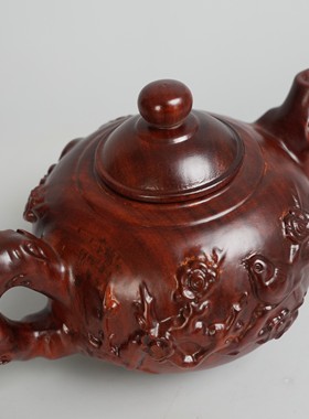 红木工艺品木雕茶壶摆件石榴茶壶南瓜茶壶喜鹊登梅木质茶壶装饰品